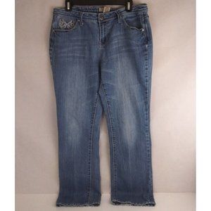 Earl Jeans Womens Jeweled Distressed Whiskered Embroidered Bootcut Jeans Size 12